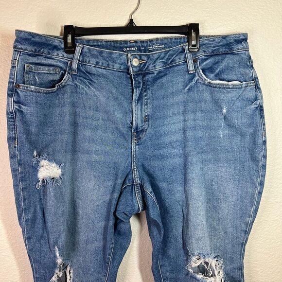 Old Navy Womens O.G Straight Jeans High Rise Secret Slim Distressed Blue Size 20 - Picture 2 of 7